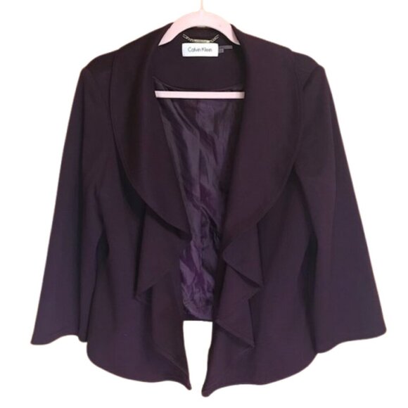 Calvin Klein Women's Open Front Deep Plum Purple Waterfall Blazer Size 12 - Picture 1 of 7